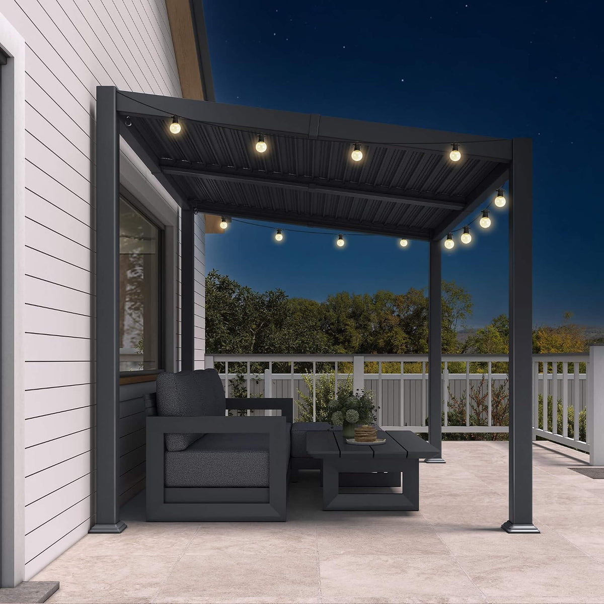 8FT X 10FT Modern Louvered Aluminum Pergola with Sloped Roof