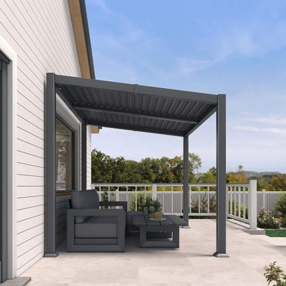 8FT X 10FT Modern Louvered Aluminum Pergola with Sloped Roof