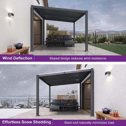 8FT X 10FT Modern Louvered Aluminum Pergola with Sloped Roof