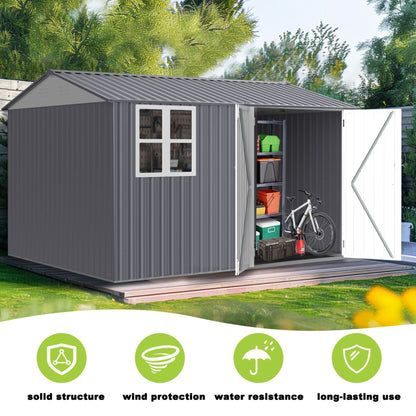 8FT x 10FT Alora Outdoor Garden Tool Shed with Thickened Galvanized Steel, Sloped Roof, Vents and Double Lockable Doors