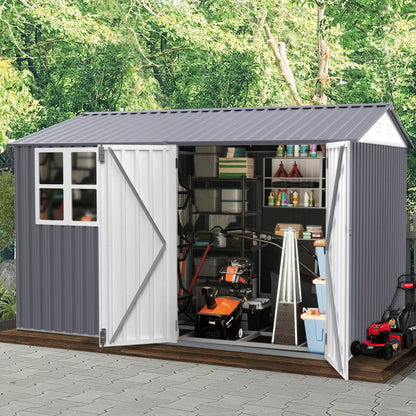 8FT x 10FT Alora Outdoor Garden Tool Shed with Thickened Galvanized Steel, Sloped Roof, Vents and Double Lockable Doors
