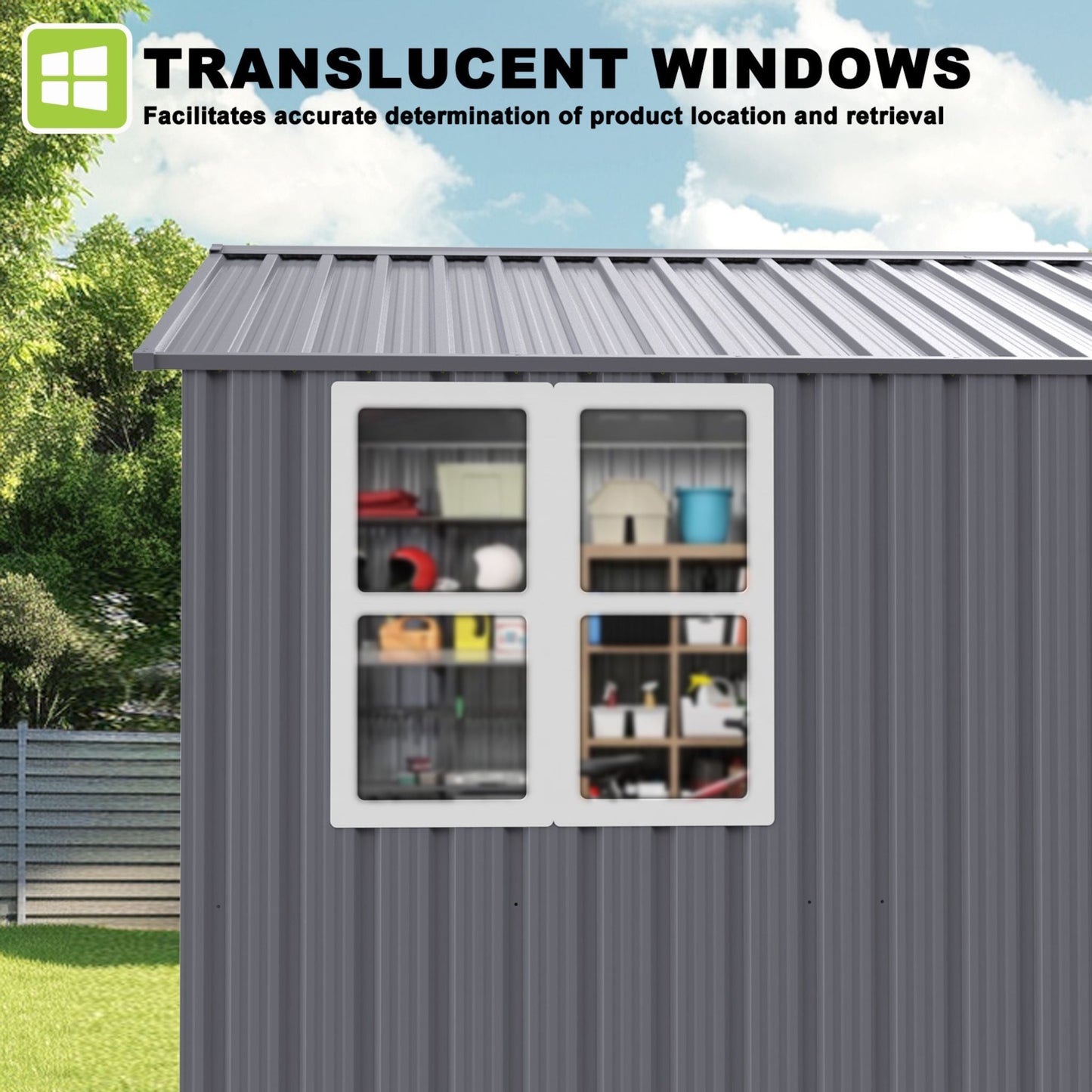 8FT x 10FT Alora Outdoor Garden Tool Shed with Thickened Galvanized Steel, Sloped Roof, Vents and Double Lockable Doors