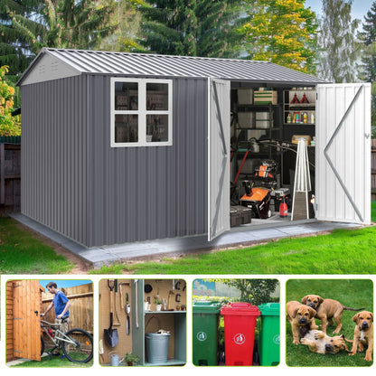 8FT x 10FT Alora Outdoor Garden Tool Shed with Thickened Galvanized Steel, Sloped Roof, Vents and Double Lockable Doors