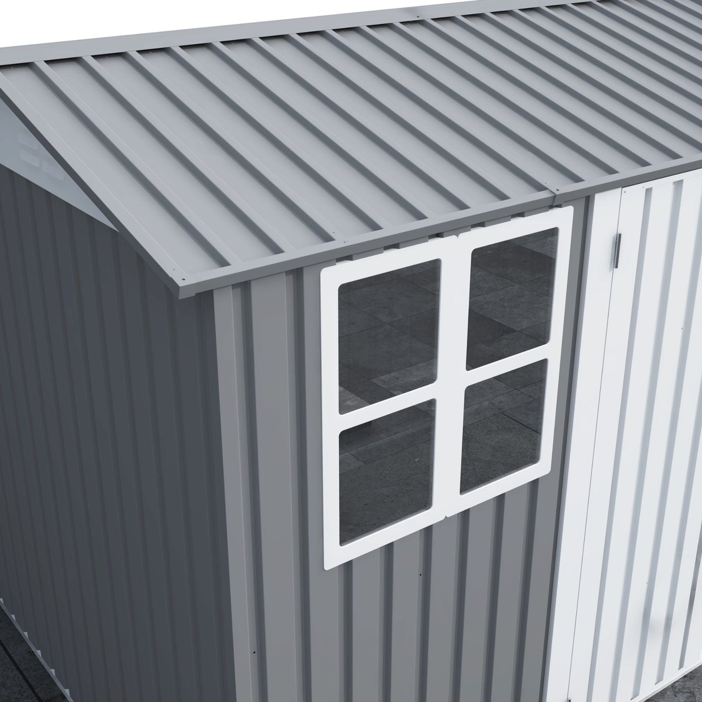 8FT x 10FT Alora Outdoor Garden Tool Shed with Thickened Galvanized Steel, Sloped Roof, Vents and Double Lockable Doors