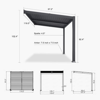 8FT X 10FT Modern Wall-Mounted Louvered Pergola with Aluminum Frame