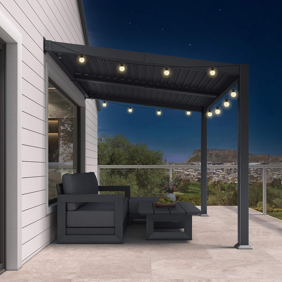 8FT X 10FT Modern Wall-Mounted Louvered Pergola with Aluminum Frame