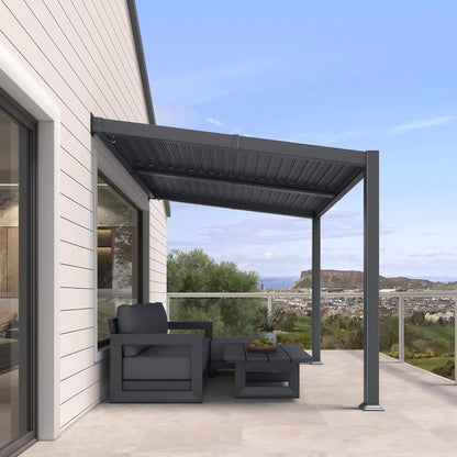 8FT X 10FT Modern Wall-Mounted Louvered Pergola with Aluminum Frame