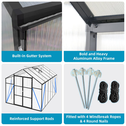 8FT x 12FT All-Season Outdoor Backyard Polycarbonate Greenhouse with Raised Base and Aluminum Frame