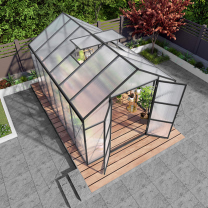8FT x 12FT All-Season Outdoor Backyard Polycarbonate Greenhouse with Raised Base and Aluminum Frame