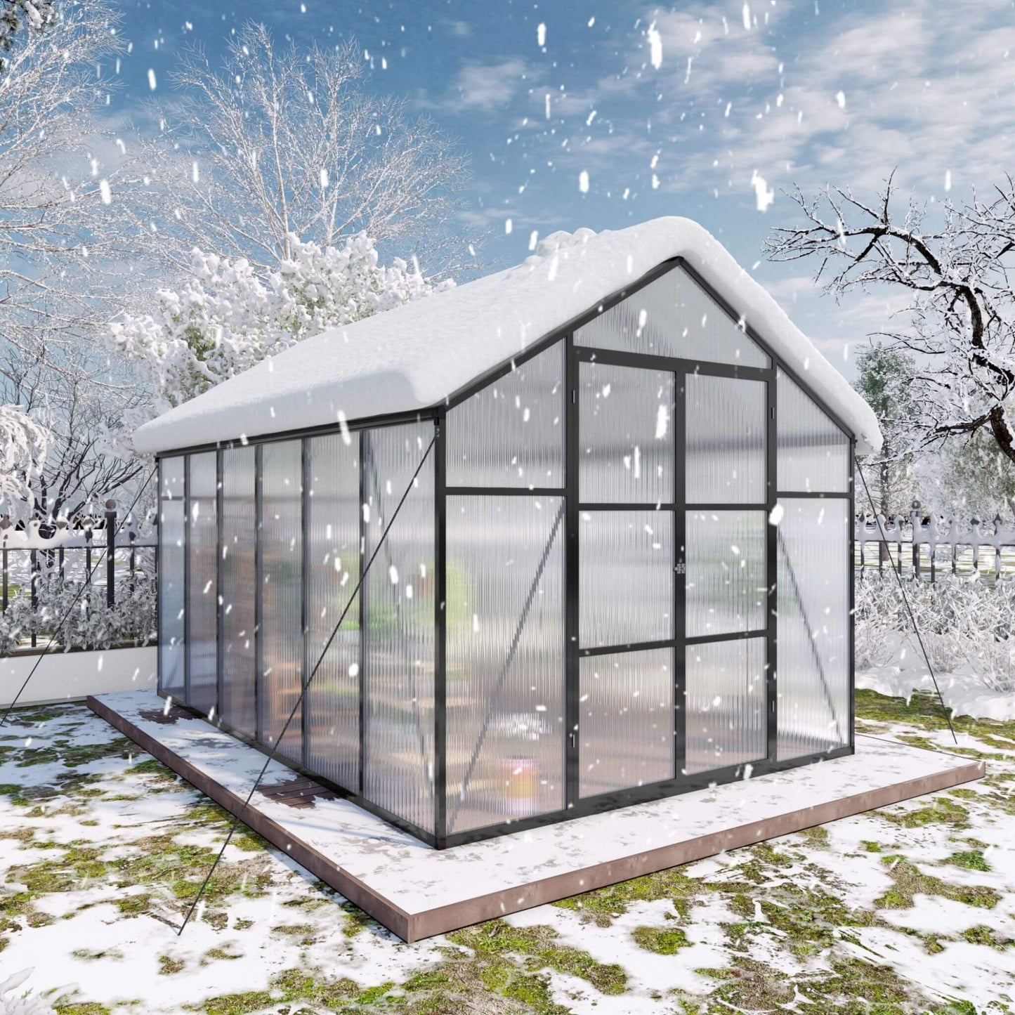 8FT x 12FT All-Season Outdoor Backyard Polycarbonate Greenhouse with Raised Base and Aluminum Frame