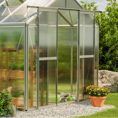 8FT x 12FT Heavy-Duty Polycarbonate Outdoor Greenhouse with Aluminum Frame and Sliding Doors