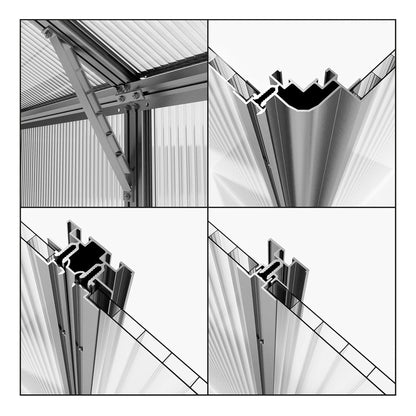 8FT x 12FT Heavy-Duty Polycarbonate Outdoor Greenhouse with Aluminum Frame and Sliding Doors