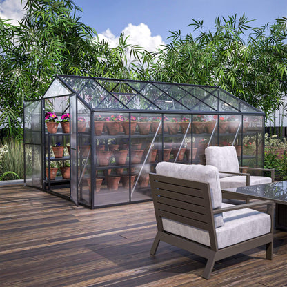 8' x 12' FT Large Outdoor Heavy-Duty Polycarbonate Walk-In Greenhouse With Double Swing Doors And Two Ventilation Windows
