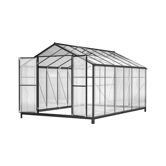 8' x 12' FT Large Outdoor Heavy-Duty Polycarbonate Walk-In Greenhouse With Double Swing Doors And Two Ventilation Windows