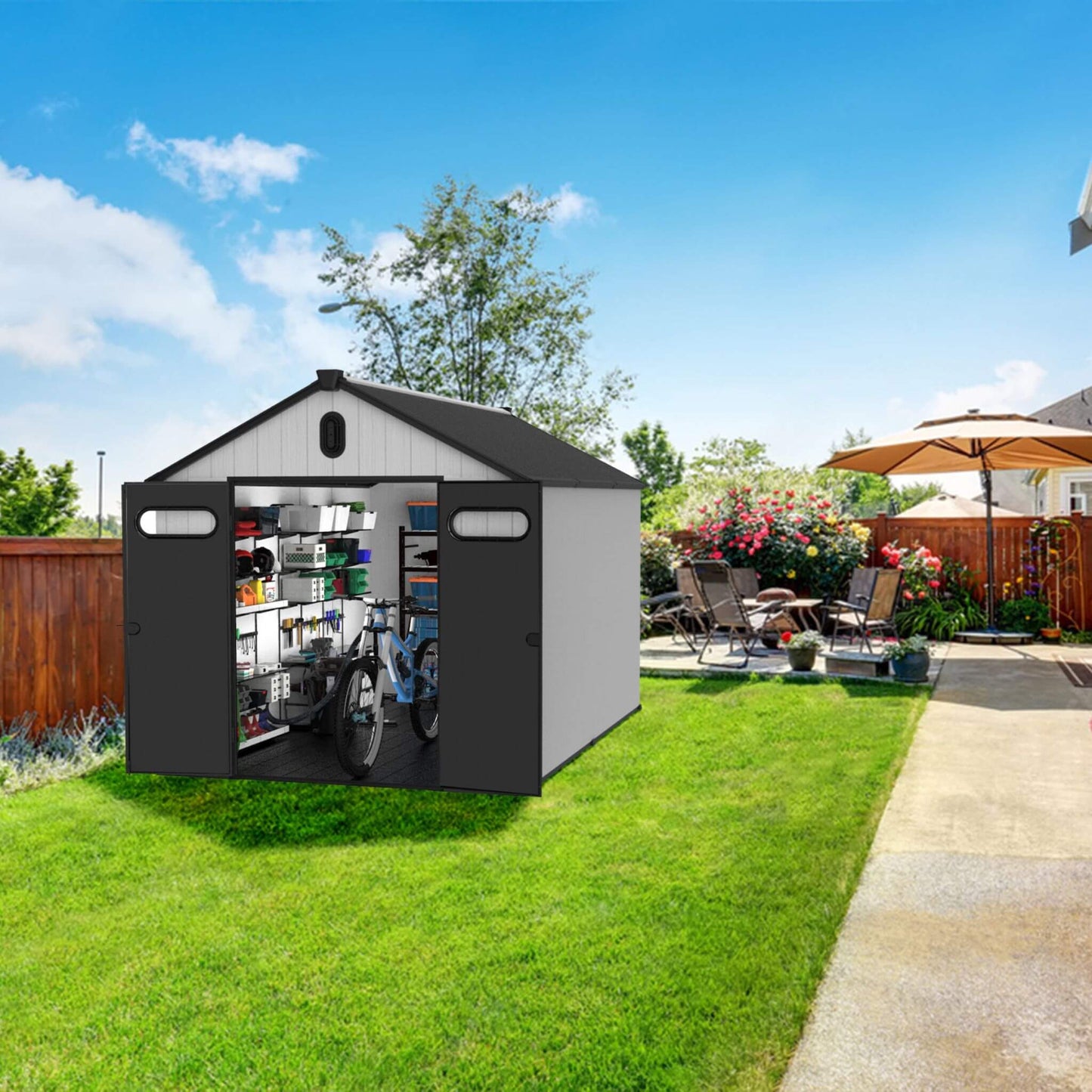 8 'x 12' FT Alora Large Polypropylene Storage Shed With Reinforced Floor And Lockable Swing Doors