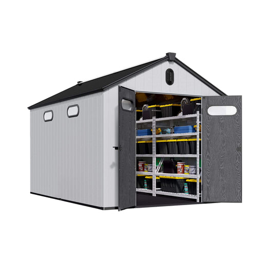 8 'x 12' FT Alora Large Polypropylene Storage Shed With Reinforced Floor And Lockable Swing Doors