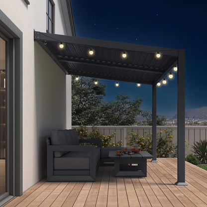 8FT X 12FT Modern Wall-Mounted Louvered Pergola with Aluminum Frame
