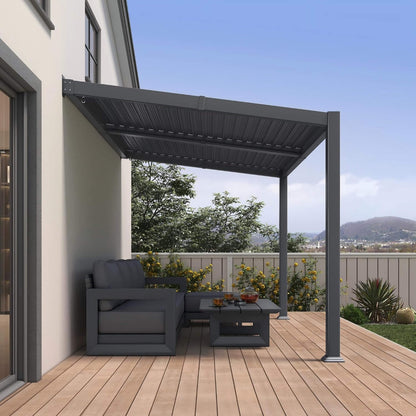 8FT X 12FT Modern Wall-Mounted Louvered Pergola with Aluminum Frame