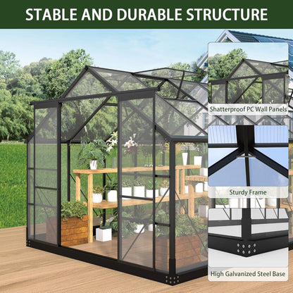 8FT x 14FT Outdoor Polycarbonate Greenhouse with Roof Vents & Sliding Doors, 4MM