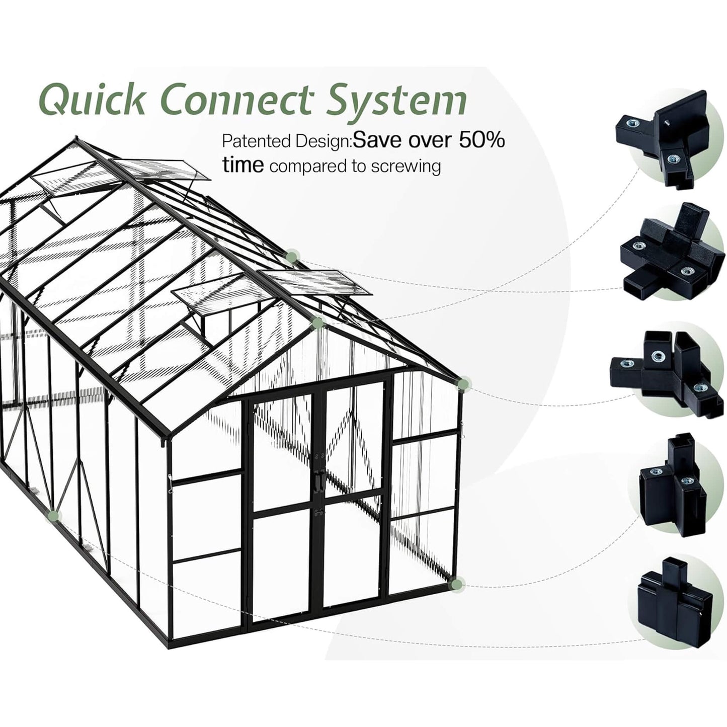 8' x 16' FT Premium Polycarbonate Outdoor Walk-In Patio Greenhouse With Double Swing Doors, 4MM