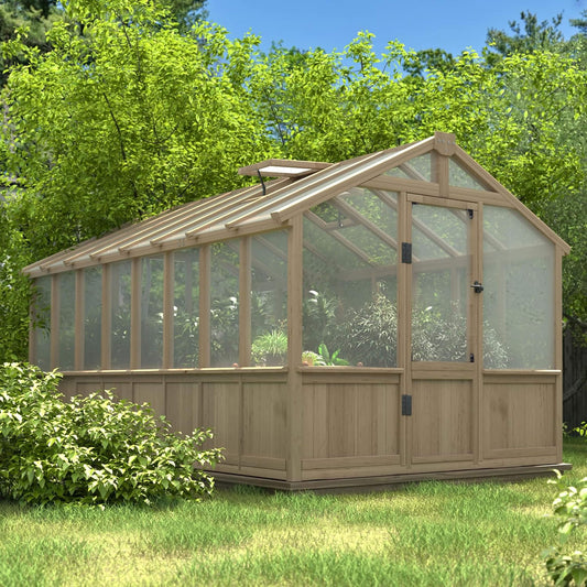 8' x 16' FT Large Heavy-Duty Outdoor Wooden Greenhouse With 6MM Polycarbonate Panels And Vent Roof