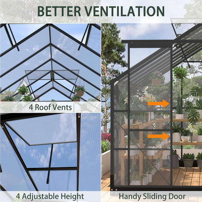 8FT x 16FT Premium Outdoor Walk-In Polycarbonate Greenhouse with Roof Vents & Sliding Doors, 4MM