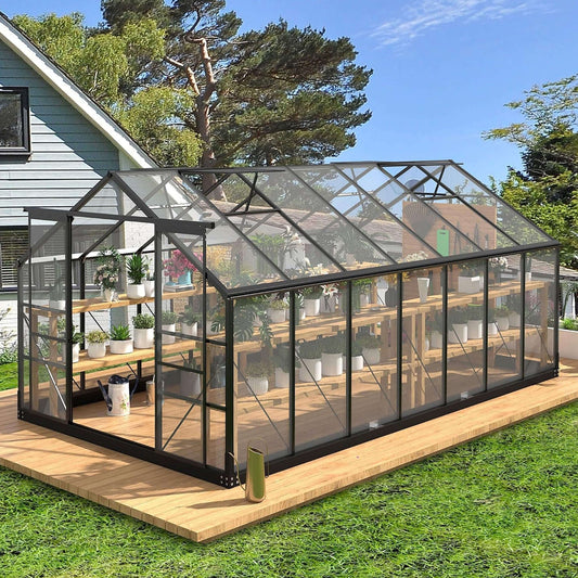 8FT x 16FT Premium Outdoor Walk-In Polycarbonate Greenhouse with Roof Vents & Sliding Doors, 4MM
