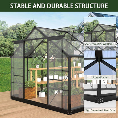 8FT x 16FT Premium Outdoor Walk-In Polycarbonate Greenhouse with Roof Vents & Sliding Doors, 4MM