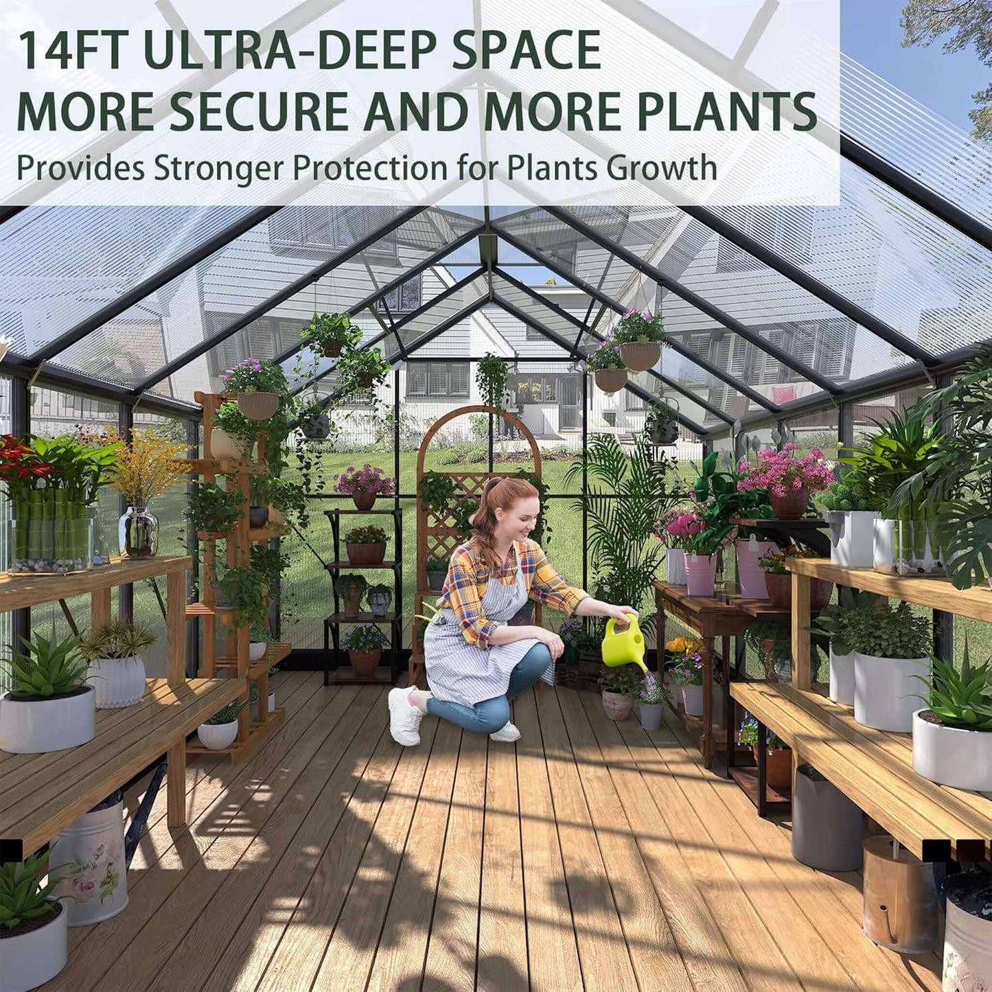 8FT x 16FT Premium Outdoor Walk-In Polycarbonate Greenhouse with Roof Vents & Sliding Doors, 4MM