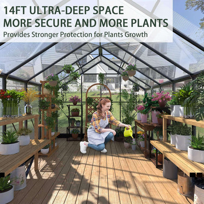 8FT x 16FT Premium Outdoor Walk-In Polycarbonate Greenhouse with Roof Vents & Sliding Doors, 4MM