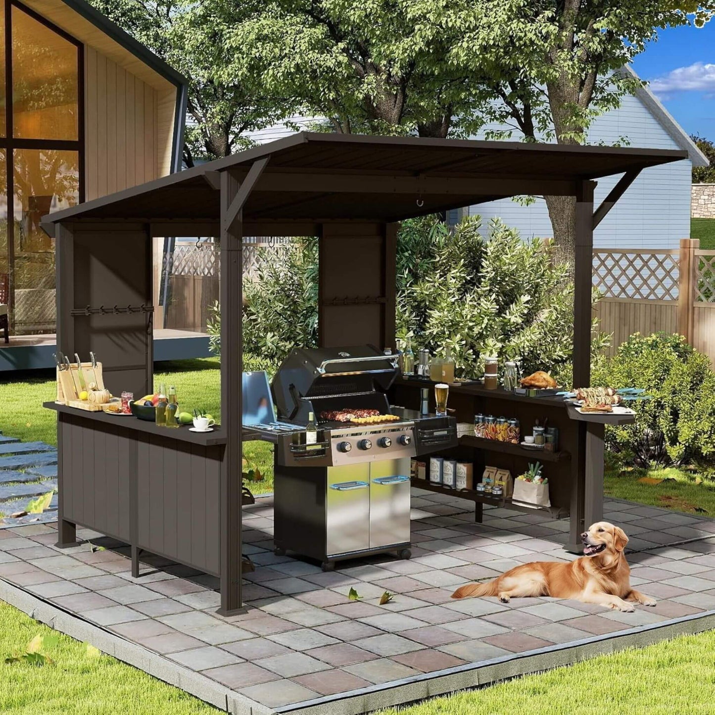 9' x 10' FT Alora Premium Outdoor Hardtop Grill Gazebo With Shelves