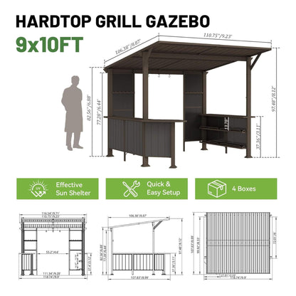 9' x 10' FT Alora Premium Outdoor Hardtop Grill Gazebo With Shelves