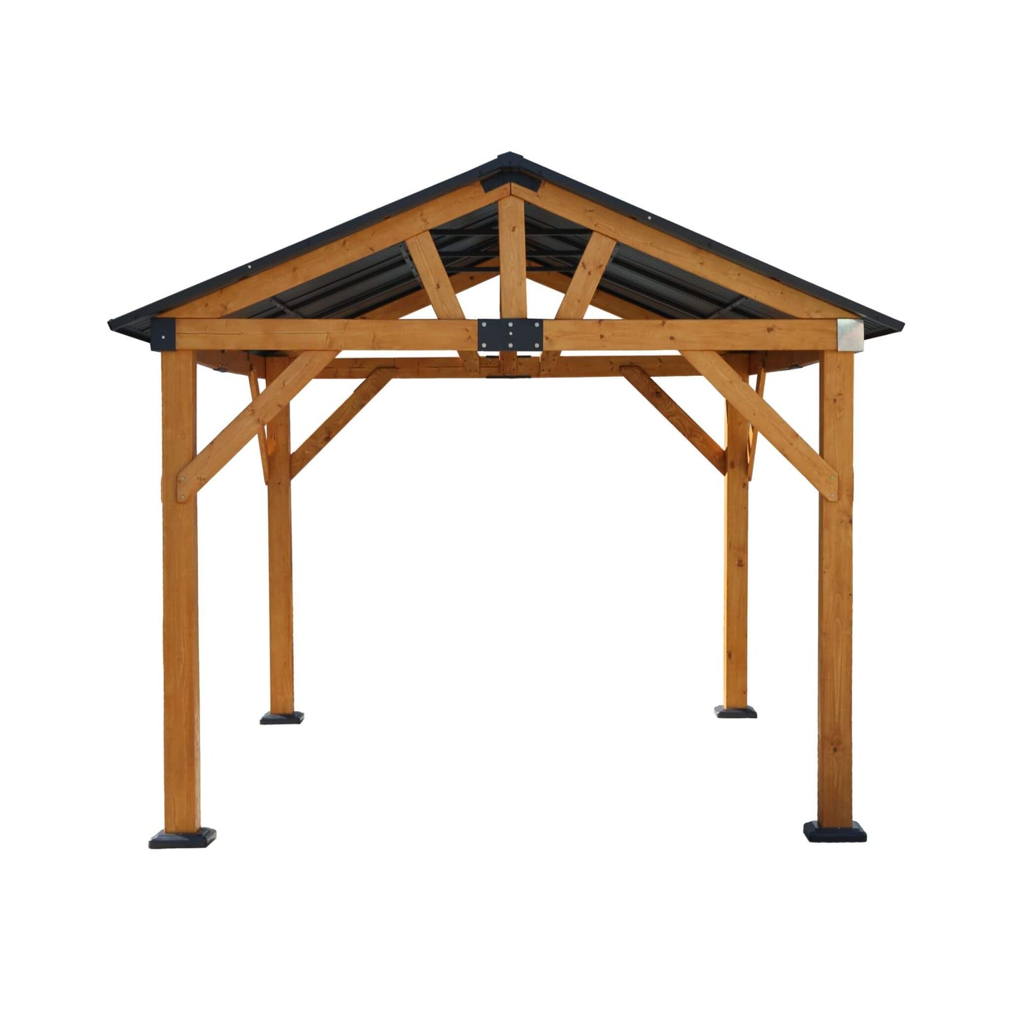 9' x 11' Alora Heavy Duty All-Weather Hard Top Wooden Carport Gazebo With Galvanized Steel Roof