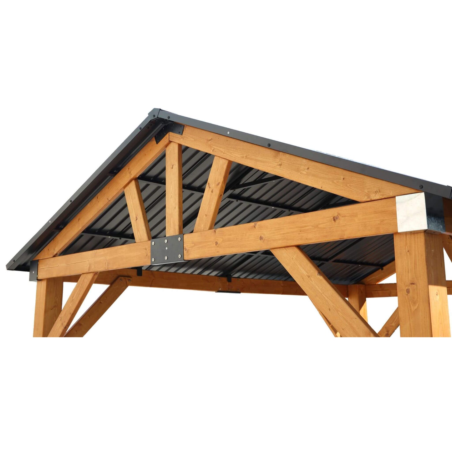 9' x 11' Alora Heavy Duty All-Weather Hard Top Wooden Carport Gazebo With Galvanized Steel Roof
