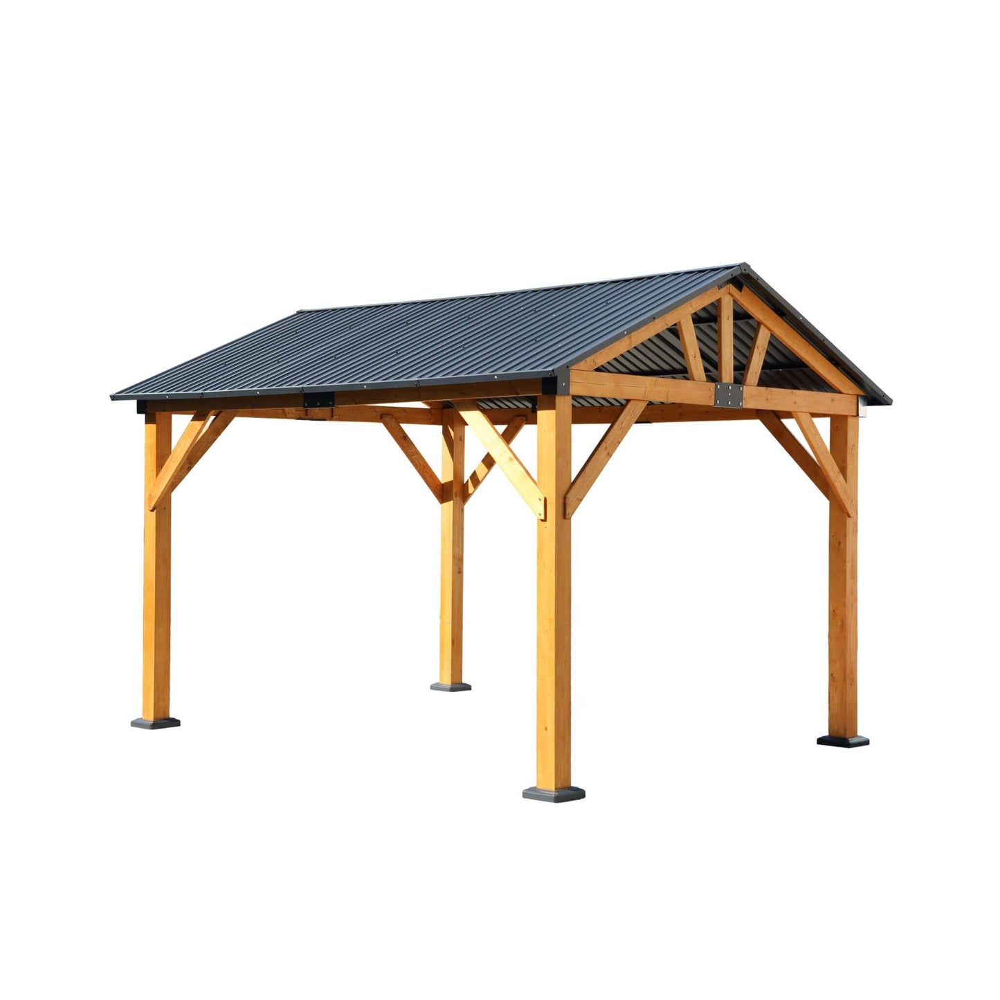 9' x 11' Alora Heavy Duty All-Weather Hard Top Wooden Carport Gazebo With Galvanized Steel Roof