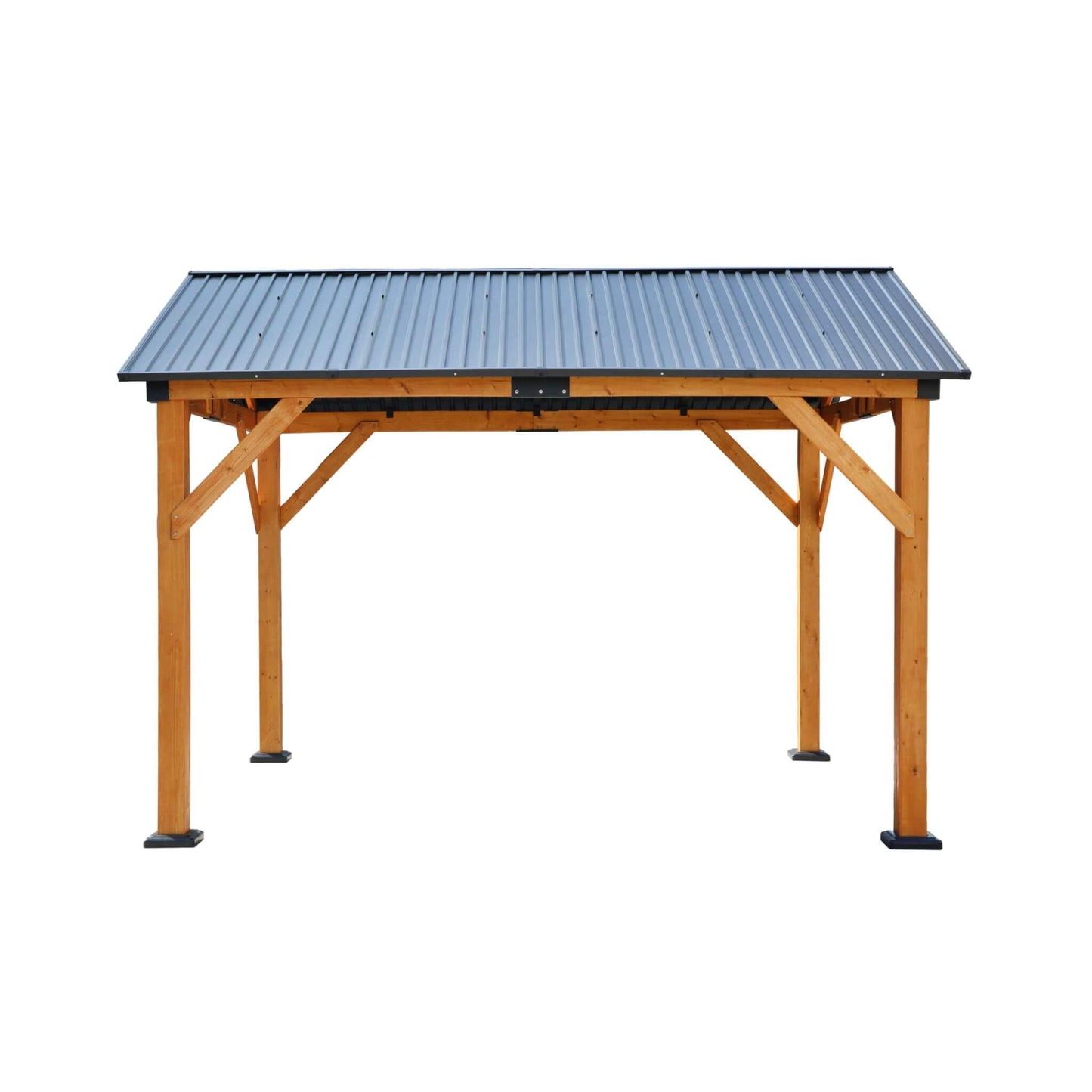 9' x 11' Alora Heavy Duty All-Weather Hard Top Wooden Carport Gazebo With Galvanized Steel Roof