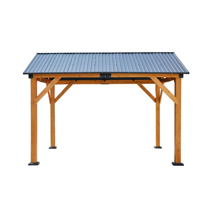 9' x 11' Alora Heavy Duty All-Weather Hard Top Wooden Carport Gazebo With Galvanized Steel Roof