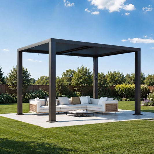 9FT X 12FT Alora Premium Outdoor Electric Motorized Louvered Pergola with Built-In LED Lights & Fan