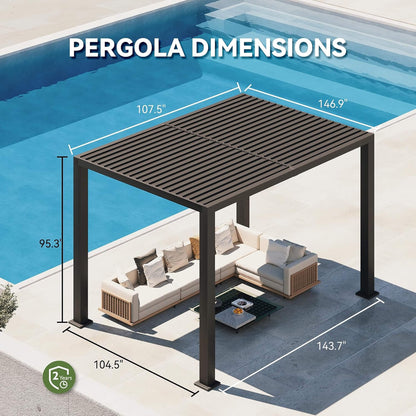 9FT X 12FT Alora Premium Outdoor Electric Motorized Louvered Pergola with Built-In LED Lights & Fan