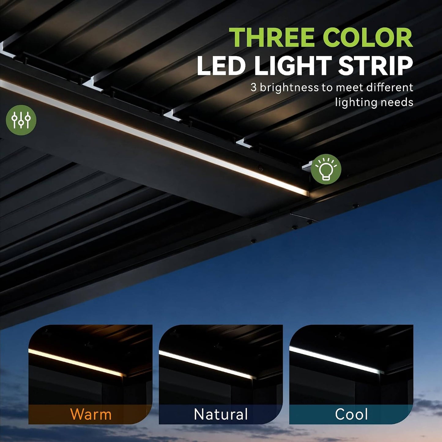 9FT X 12FT Alora Premium Outdoor Electric Motorized Louvered Pergola with Built-In LED Lights & Fan