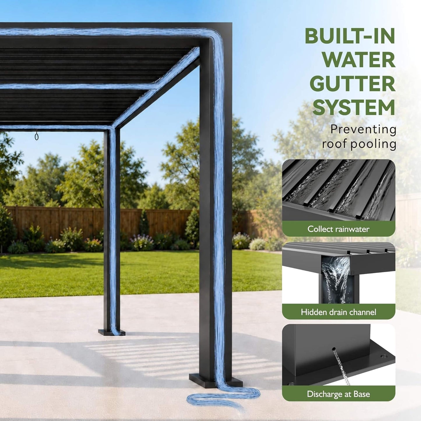 9FT X 12FT Alora Premium Outdoor Electric Motorized Louvered Pergola with Built-In LED Lights & Fan