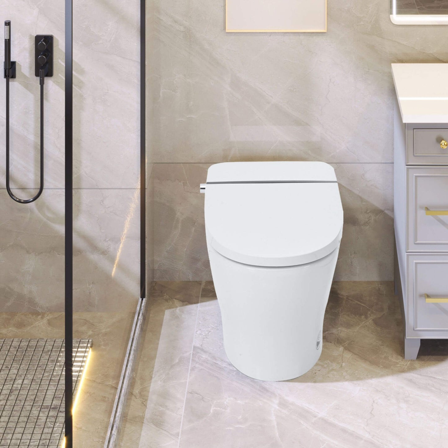 Nuvia 1/1.28 GPF Smart Compact Dual Flush Tankless Toilet Bidet Combo with Self-Cleaning Nozzle and Foot Sensor Flush