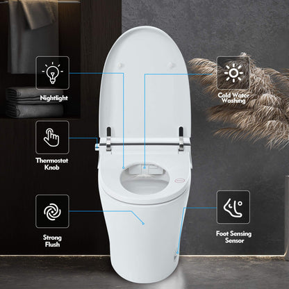 Nuvia 1/1.28 GPF Smart Compact Dual Flush Tankless Toilet Bidet Combo with Self-Cleaning Nozzle and Foot Sensor Flush