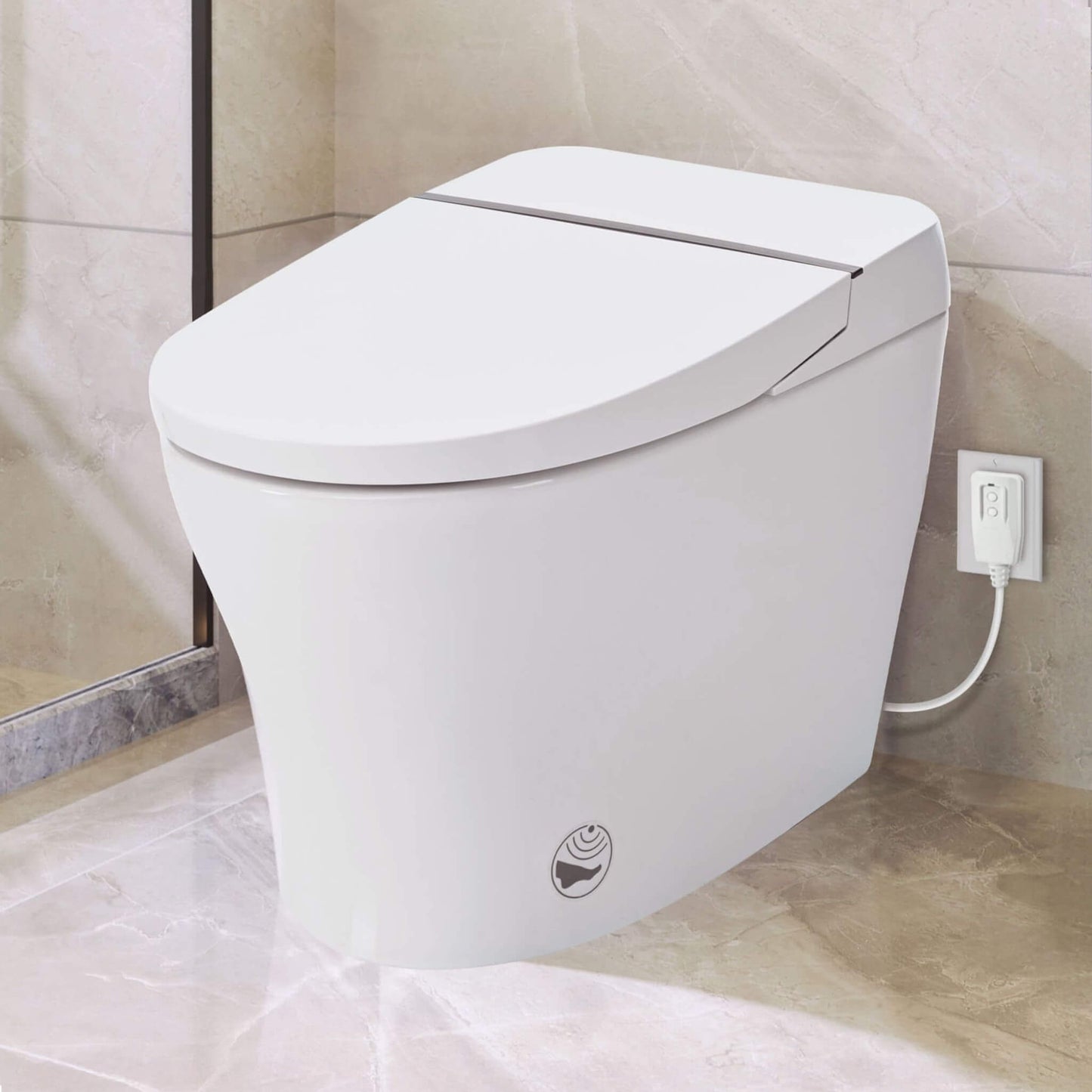 Nuvia 1/1.28 GPF Smart Compact Dual Flush Tankless Toilet Bidet Combo with Self-Cleaning Nozzle and Foot Sensor Flush