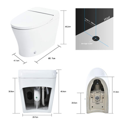 Nuvia 1/1.28 GPF Smart Compact Dual Flush Tankless Toilet Bidet Combo with Self-Cleaning Nozzle and Foot Sensor Flush