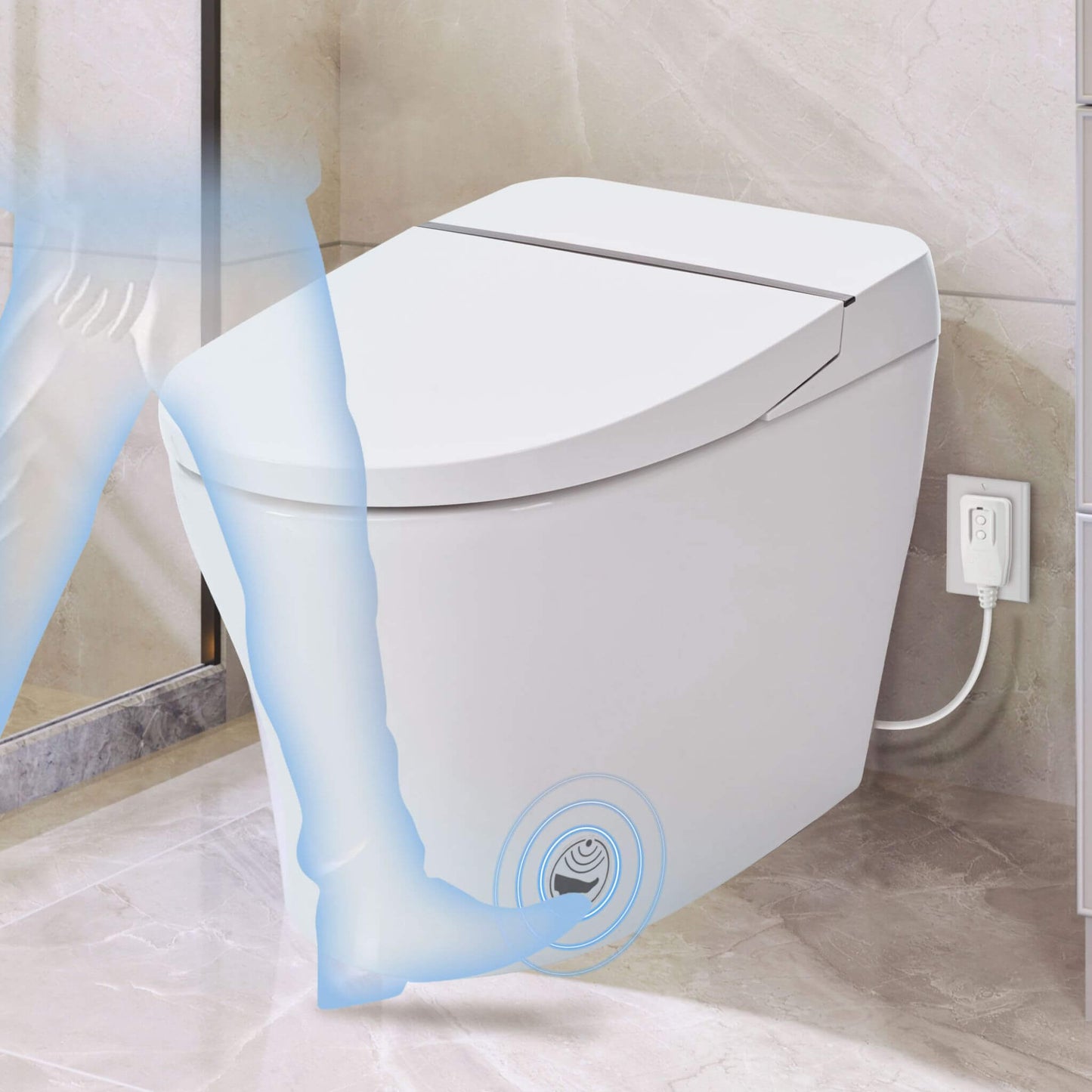 Nuvia 1/1.28 GPF Smart Compact Dual Flush Tankless Toilet Bidet Combo with Self-Cleaning Nozzle and Foot Sensor Flush