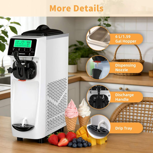 1.6-Gal Single-Flavor Soft Serve Ice Cream Maker with Pre Cool