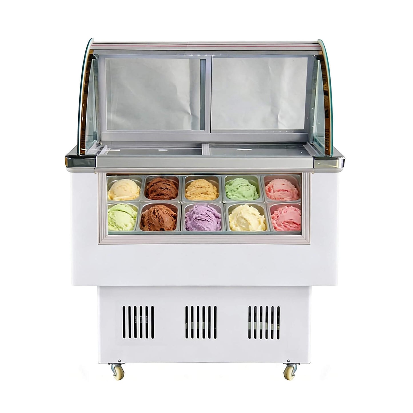 10-Pan 220V Commercial Gelato Display Freezer with LED Lighting