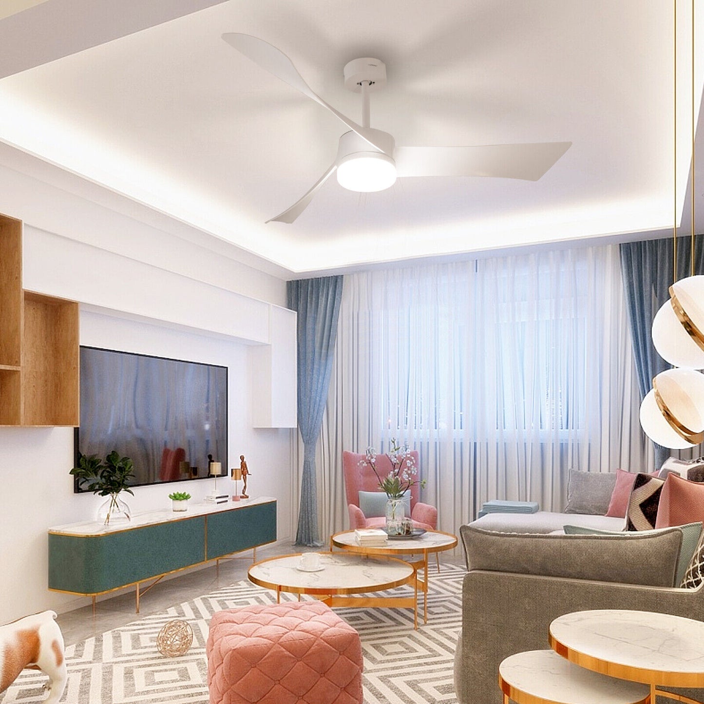 52 Inch Reversible Ceiling Fan with Light