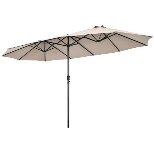 15 Feet Patio Double-Sided Umbrella with Hand-Crank System - Beige